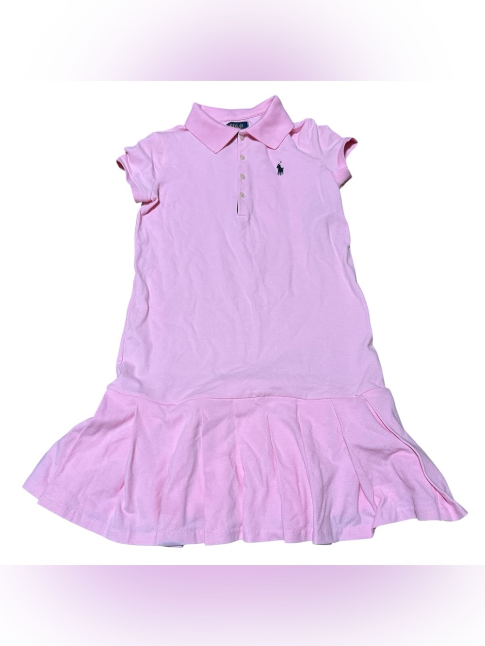 Polo Ralph Lauren Girls M (8-10) Navy Pink Polo Dress Pony Logo Short Sleeve
